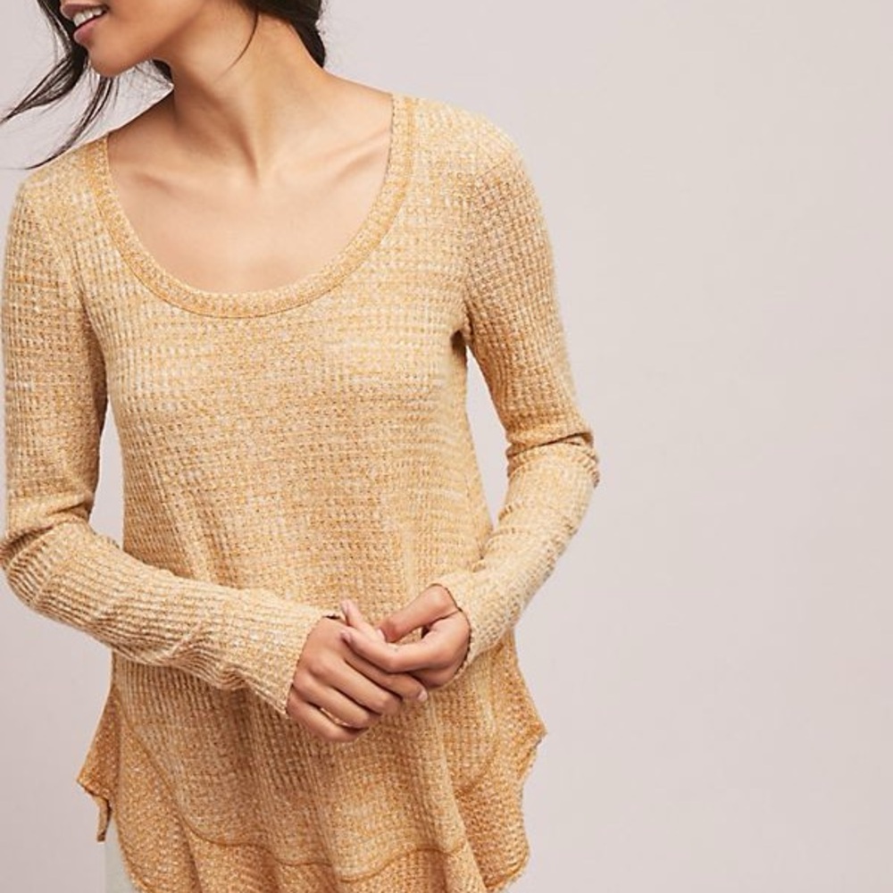 Anthropologie Saturday Sunday Waffle Knit Gold Tunic Size Small